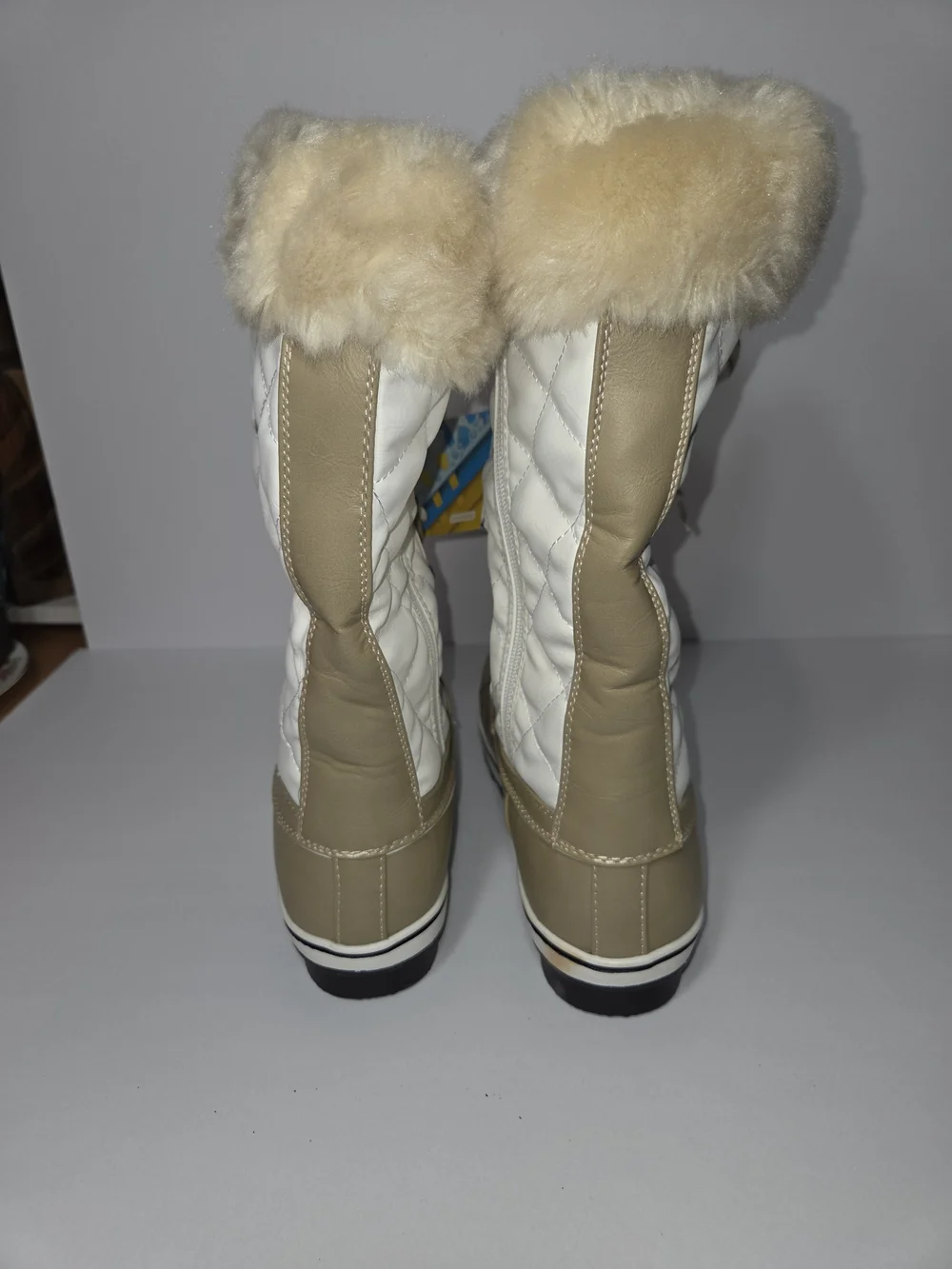 Dream Pairs Tan and White Quilted Faux Fur Lined Boots
